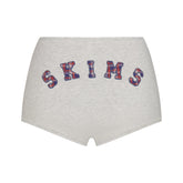 COTTON JERSEY LOGO BOY SHORT | LIGHT HEATHER GREY ARCHED SKIMS PLAID
