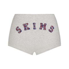 COTTON JERSEY LOGO BOY SHORT | LIGHT HEATHER GREY ARCHED SKIMS PLAID