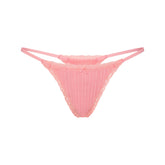 LIGHTWEIGHT COTTON POINTELLE LACE STRING THONG | MELON TONAL