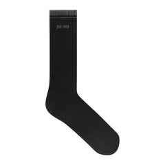 SKIMS SOCKS RIBBED CREW LOGO SOCK | ONYX AND DARK HEATHER GREY