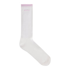SKIMS SOCKS RIBBED CREW LOGO SOCK | SNOW AND CHERRY BLOSSOM