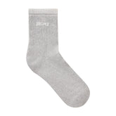 SKIMS SOCKS RIBBED QUARTER CREW LOGO SOCK | LIGHT HEATHER GREY AND SNOW