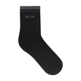 SKIMS SOCKS RIBBED QUARTER CREW LOGO SOCK | ONYX AND DARK HEATHER GREY