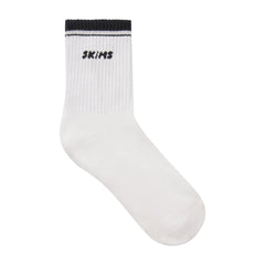 SKIMS SOCKS RIBBED QUARTER CREW LOGO SOCK | SNOW AND ONYX