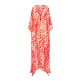 SWIM COVER-UPS SHEER LONG KAFTAN | CARMINE ZEBRA PRINT