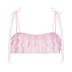 SATIN SWIM RUFFLE BIKINI TOP | CHERRY BLOSSOM
