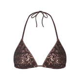 ICONIC SWIM SEQUIN TRIANGLE BIKINI TOP | ESPRESSO