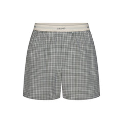 COTTON POPLIN MENS LOGO BAND BOXER | SLATE GREY CHECK