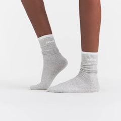 SKIMS SOCKS RIBBED CREW LOGO SOCK | LIGHT HEATHER GREY AND SNOW