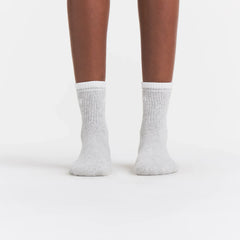 SKIMS SOCKS RIBBED QUARTER CREW LOGO SOCK | LIGHT HEATHER GREY AND SNOW