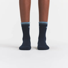 SKIMS SOCKS RIBBED QUARTER CREW LOGO SOCK | NAVY AND KYANITE