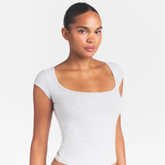 COTTON JERSEY SCOOP NECK T-SHIRT | LIGHT HEATHER GREY