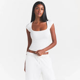 COTTON JERSEY SCOOP NECK T-SHIRT | MARBLE