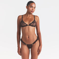 STRETCH LACE BUTTERFLY THONG | ESPRESSO