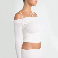 VETTESE X SKIMS SHEER MODAL OFF THE SHOULDER TOP | ECRU