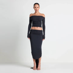 VETTESE X SKIMS SHEER MODAL OFF THE SHOULDER TOP | ONYX