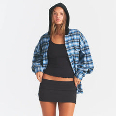 OUTDOOR FLANNEL OVERSIZED HOODED SHIRT | AZURE PLAID