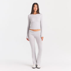 COTTON RIB LONG SLEEVE T-SHIRT | LIGHT HEATHER GREY