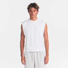 HEAVYWEIGHT COTTON MENS CROPPED MUSCLE TANK | CHALK