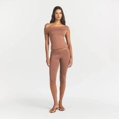 SMOOTH LAYERS ASYMMETRICAL OFF THE SHOULDER TOP | NUTMEG