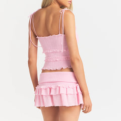 SHEER KNIT RUFFLE CAMI | PEONY