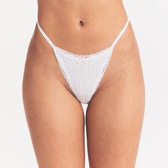 LIGHTWEIGHT COTTON POINTELLE LACE STRING THONG | SNOW PEONY PIN DOT
