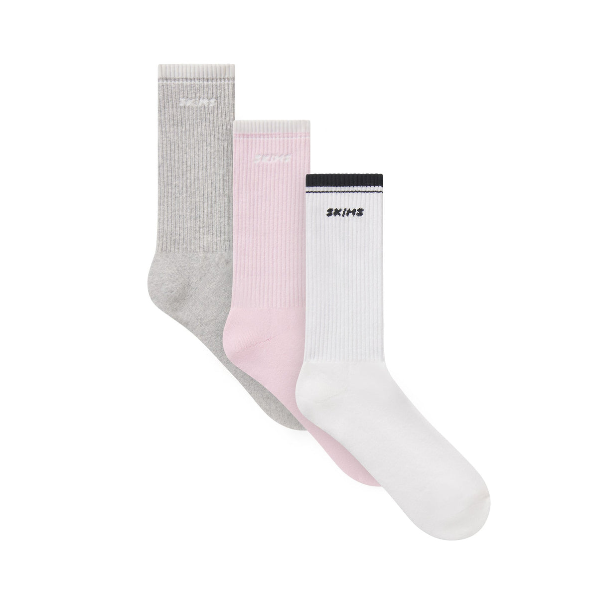 SKIMS SOCKS RIBBED CREW LOGO SOCK 3-PACK | CHERRY BLOSSOM MULTI