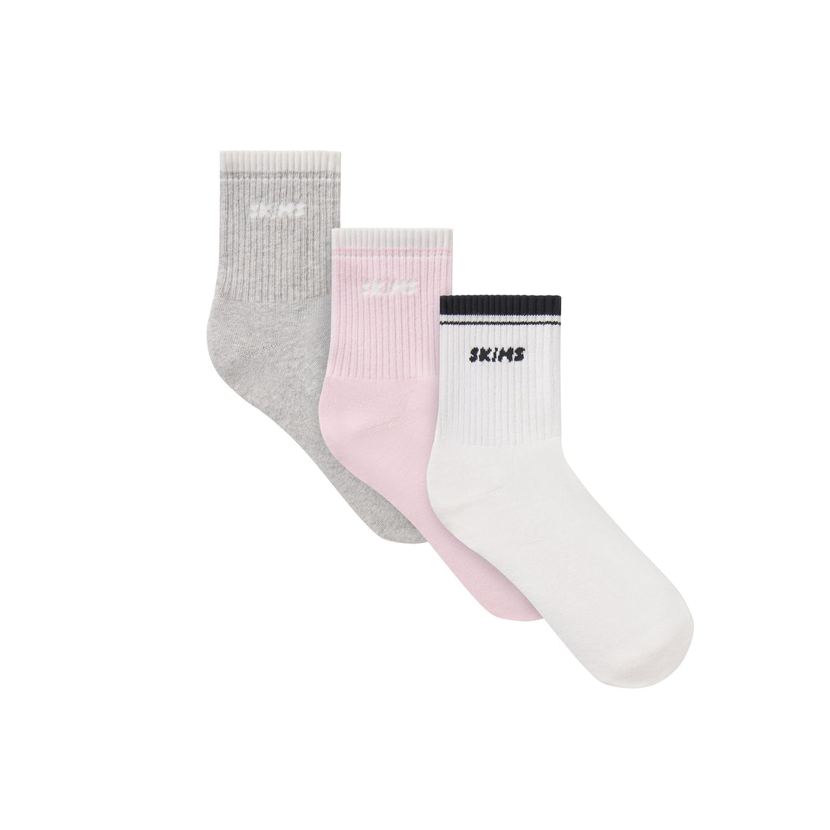 SKIMS SOCKS RIBBED QUARTER CREW LOGO SOCK 3-PACK | CHERRY BLOSSOM MULTI