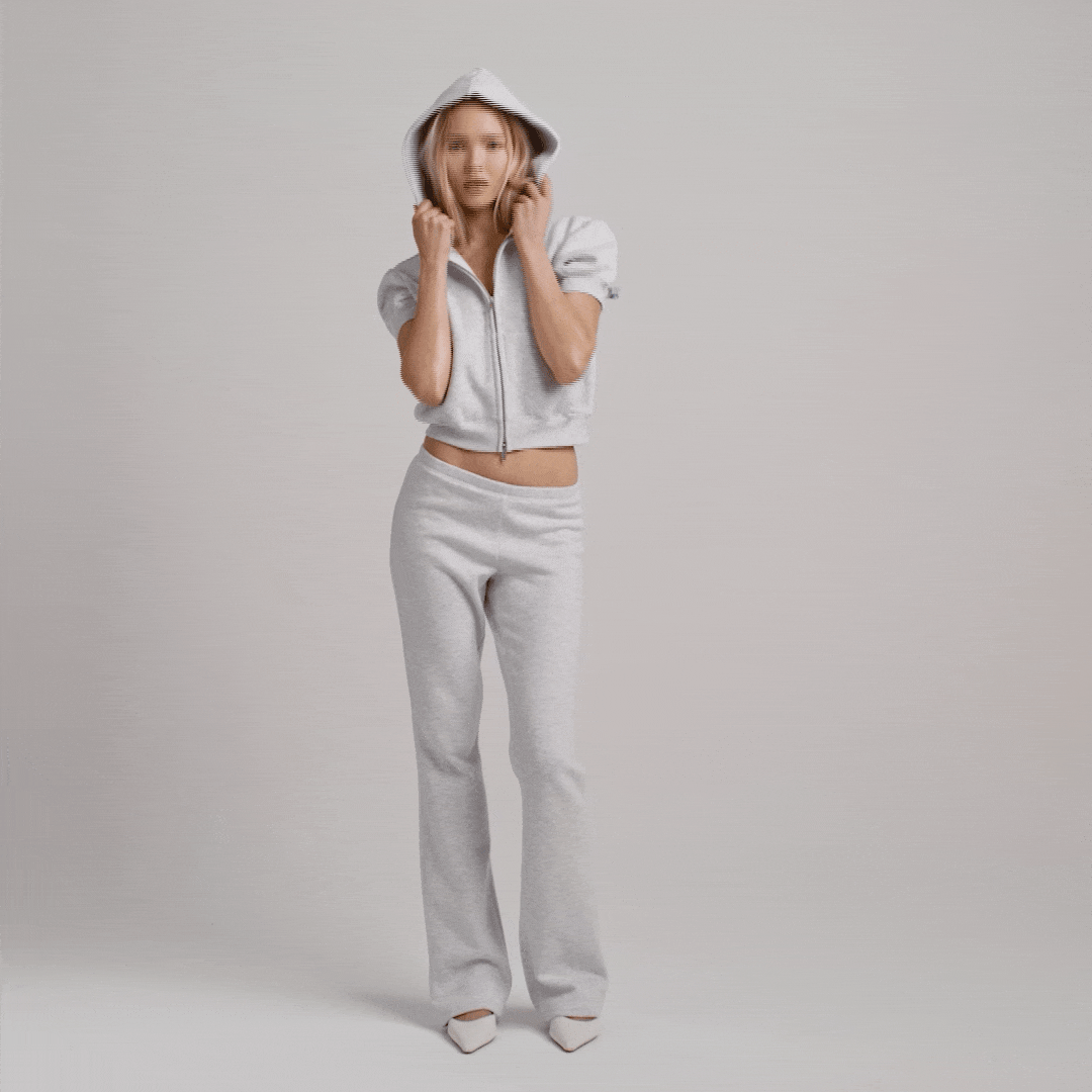 COTTON FLEECE BUBBLE SLEEVE CROPPED ZIP UP | LIGHT HEATHER GREY