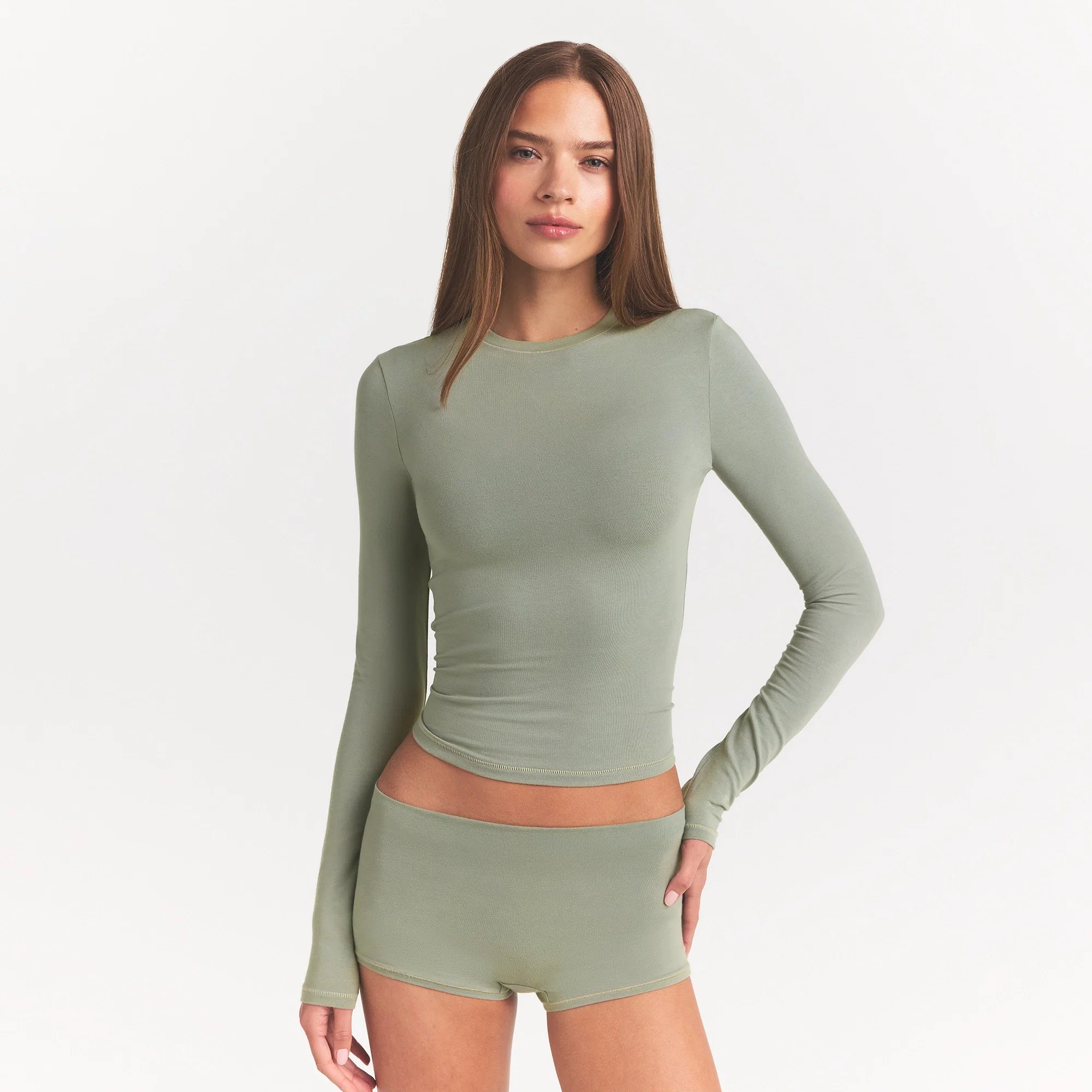 COTTON JERSEY LONG SLEEVE T-SHIRT | MINERAL