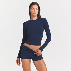 COTTON JERSEY LONG SLEEVE T-SHIRT | NAVY