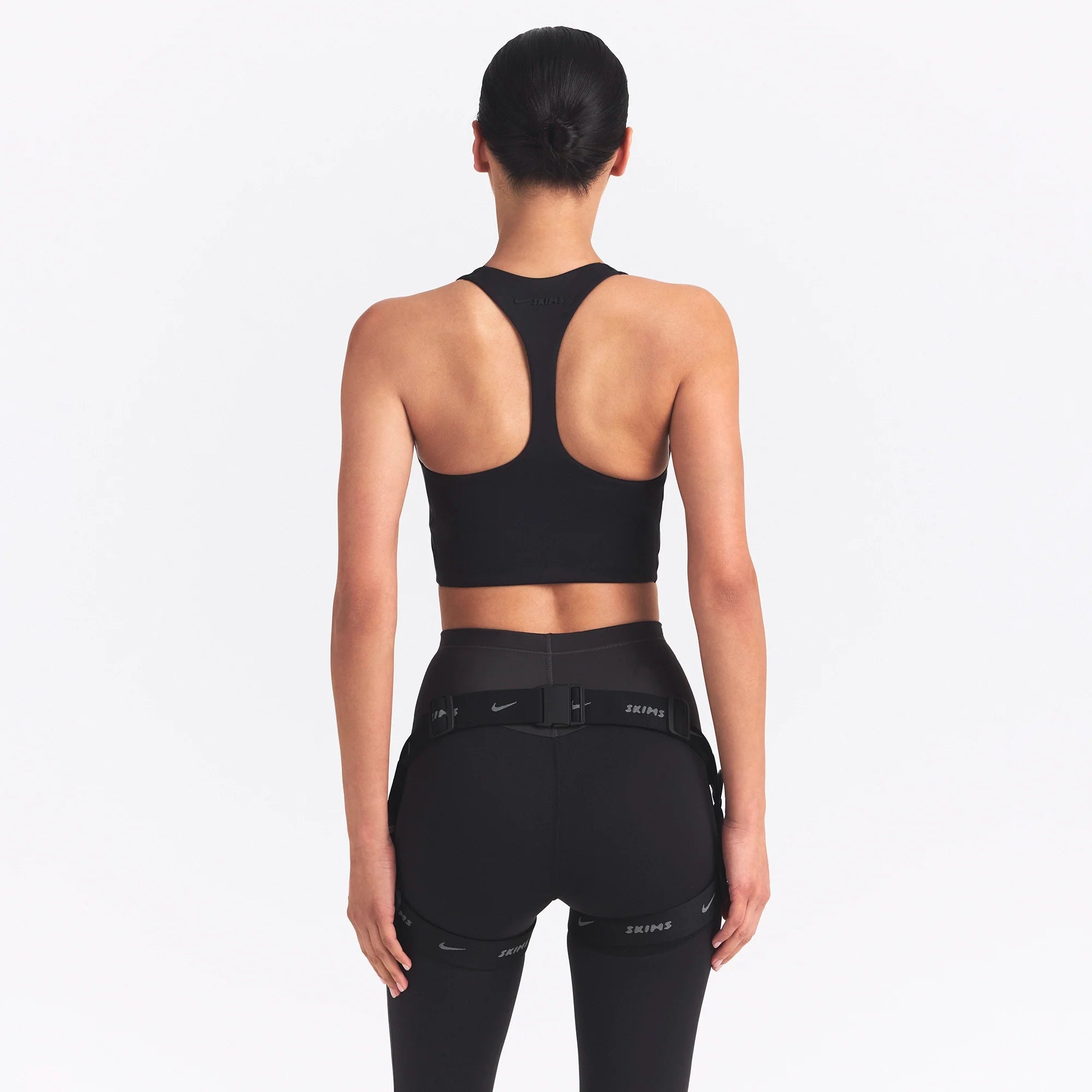 NikeSKIMS MATTE SHINE MIX RACERBACK BRA TOP | OBSIDIAN AND IGNEOUS