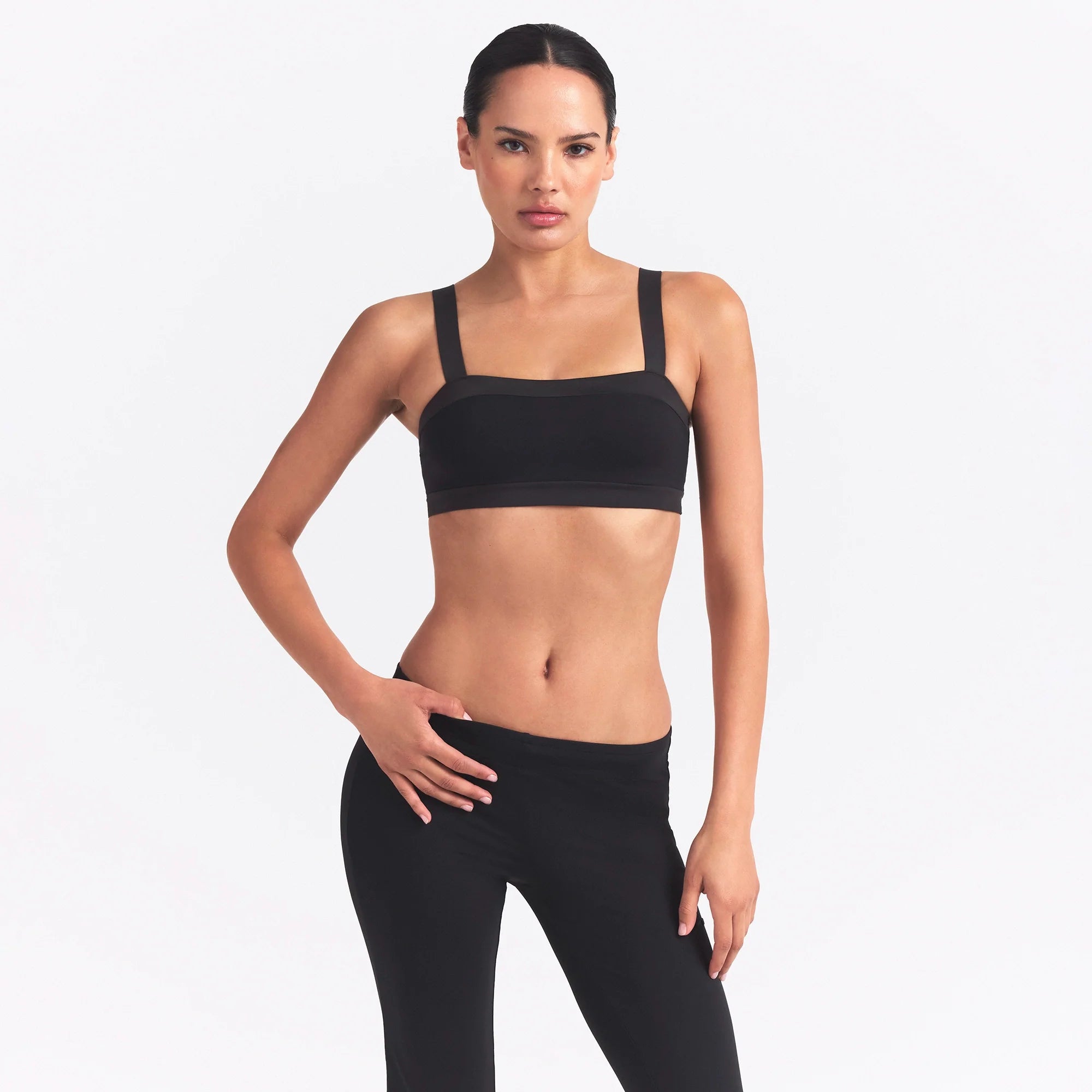 NikeSKIMS MATTE SHINE MIX STRAIGHT NECK BRA | OBSIDIAN AND IGNEOUS