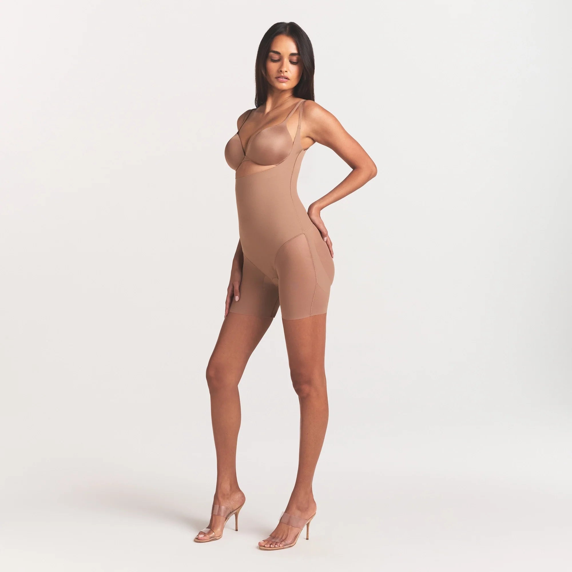 SKIMS BODY CORE SCULPT BACK SMOOTHING OPEN BUST MID THIGH BODYSUIT | SIENNA
