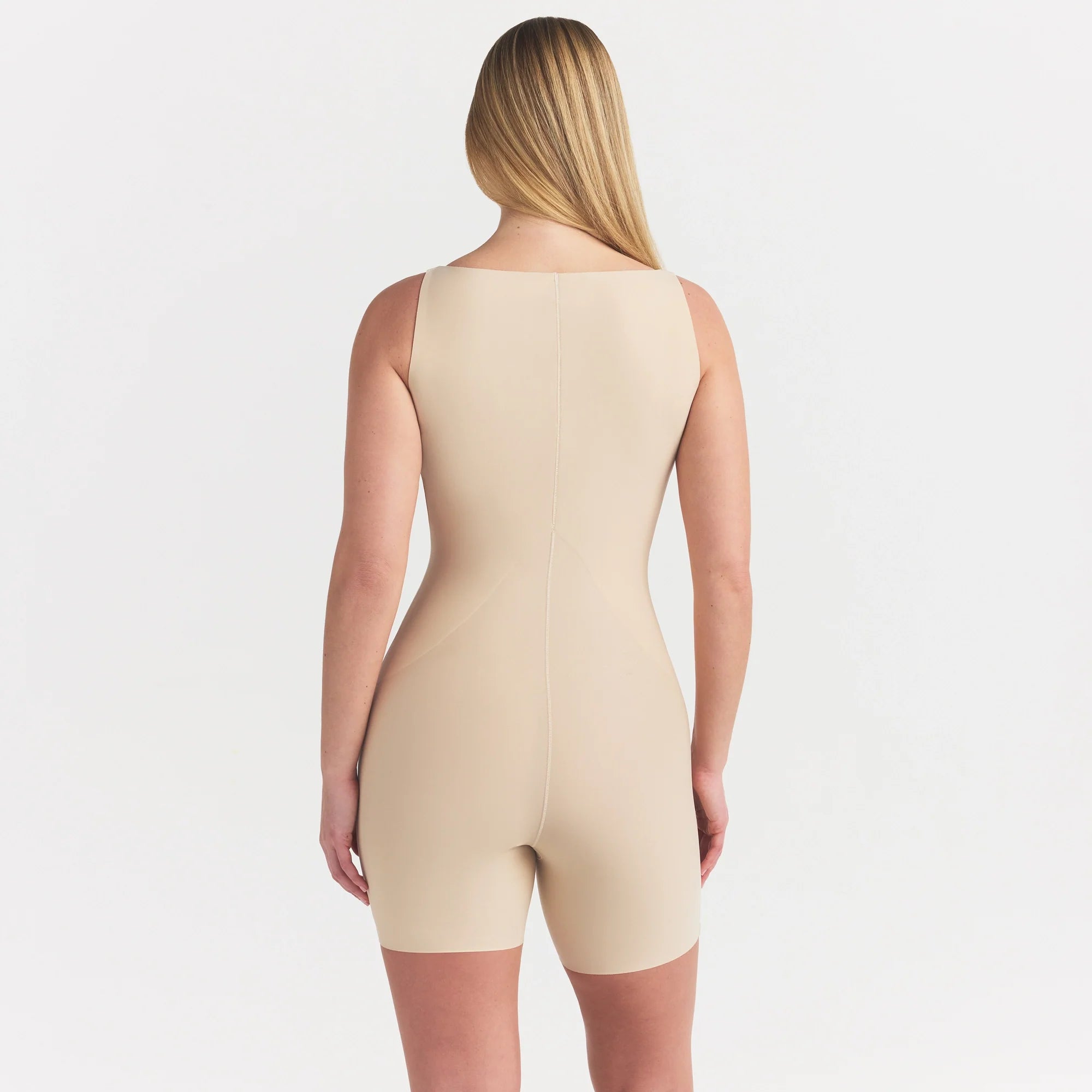 SKIMS BODY CORE SCULPT BACK SMOOTHING OPEN BUST MID THIGH BODYSUIT | SAND