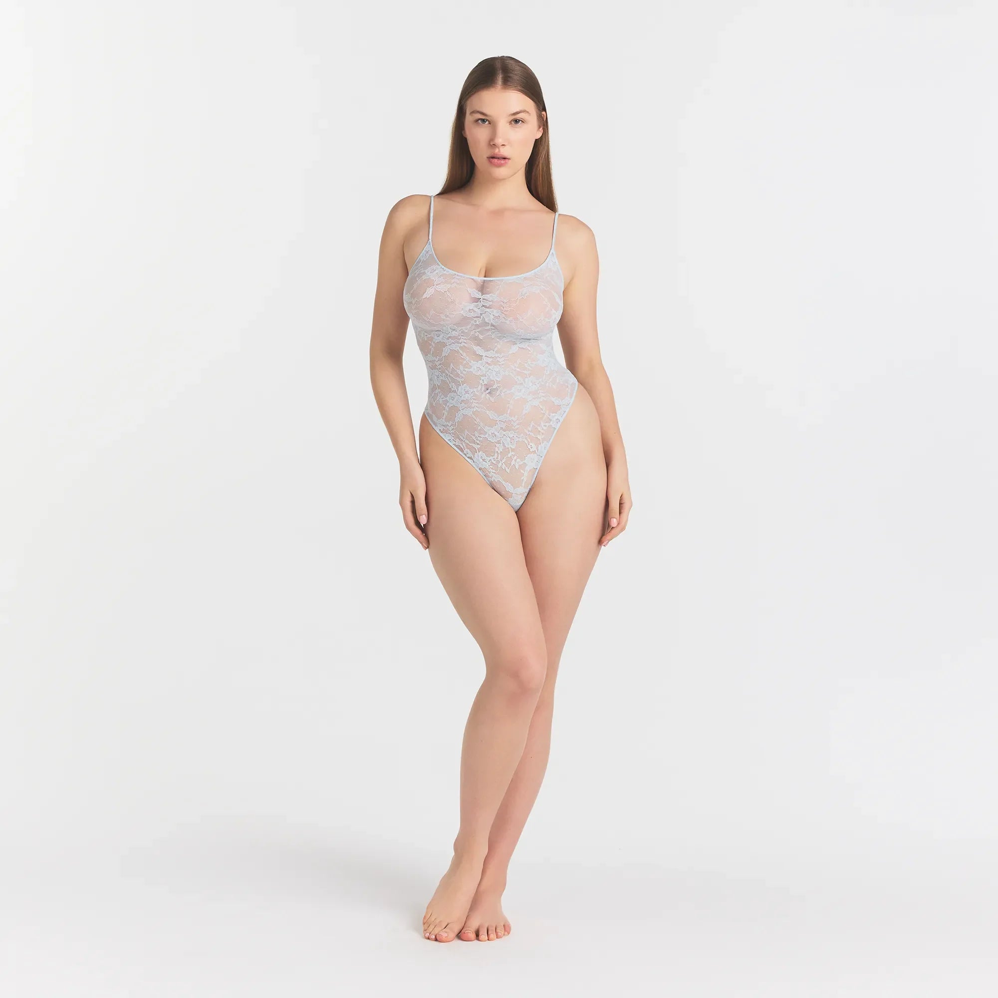 STRETCH LACE SCOOP NECK BODYSUIT | POWDER BLUE