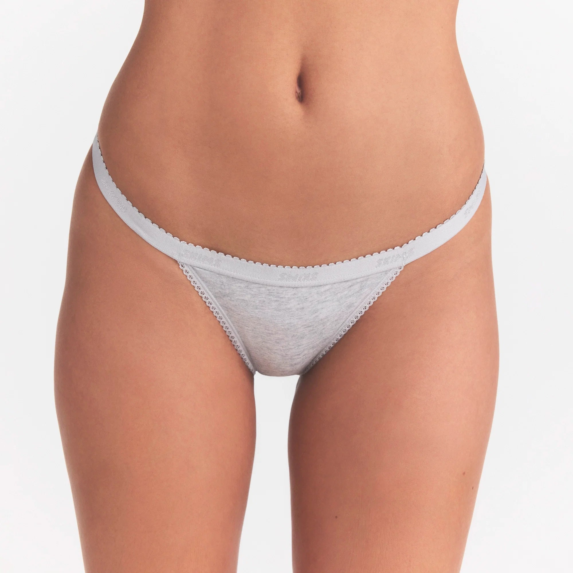 LIGHTWEIGHT COTTON LOGO PICOT STRING BIKINI | LIGHT HEATHER GREY