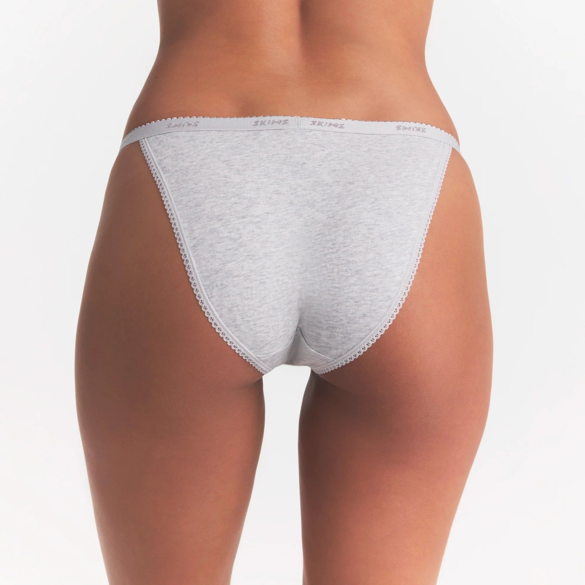 LIGHTWEIGHT COTTON LOGO PICOT STRING BIKINI | LIGHT HEATHER GREY