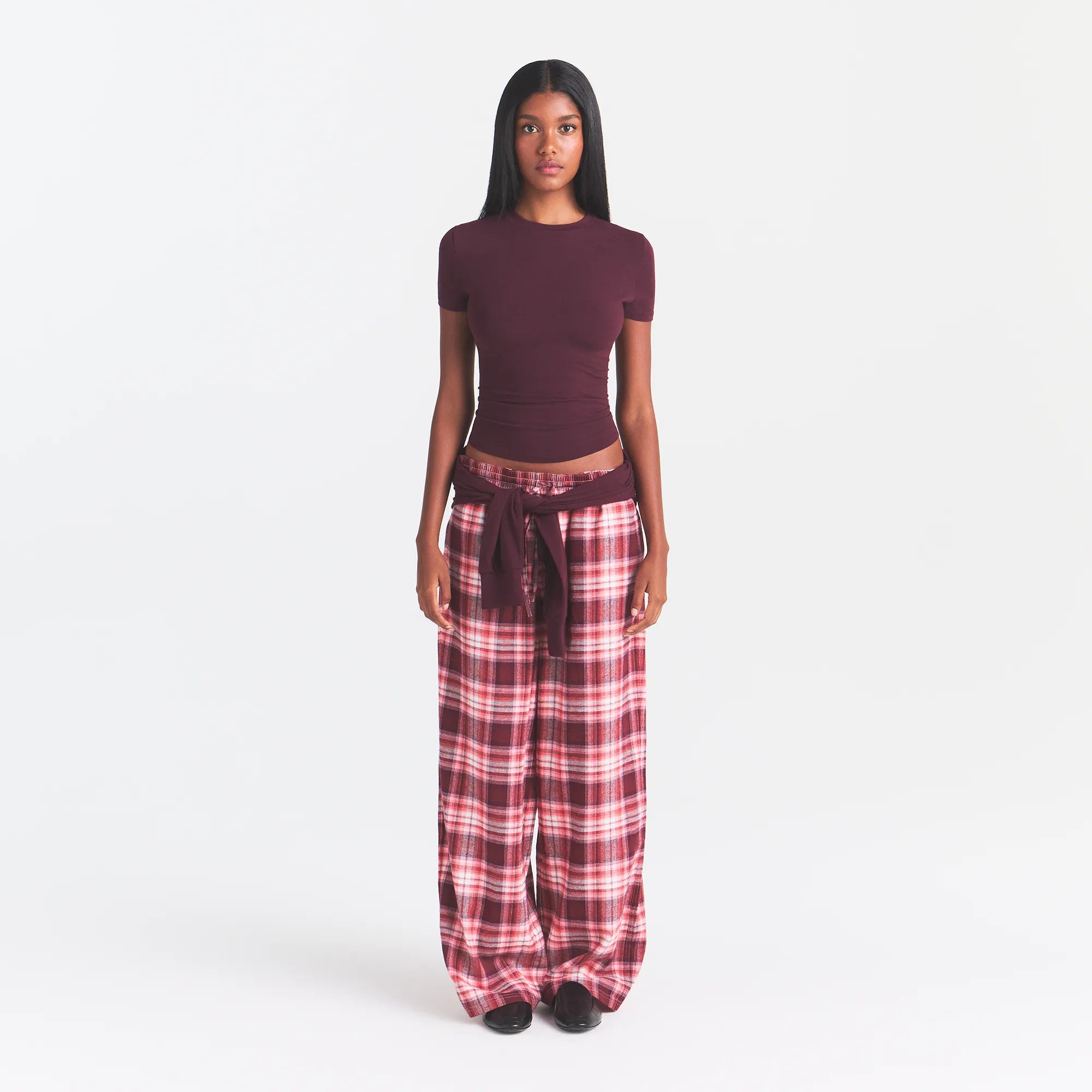 FLANNEL SLEEP OVERSIZED PANT | ULTRA PINK SANGRIA PLAID