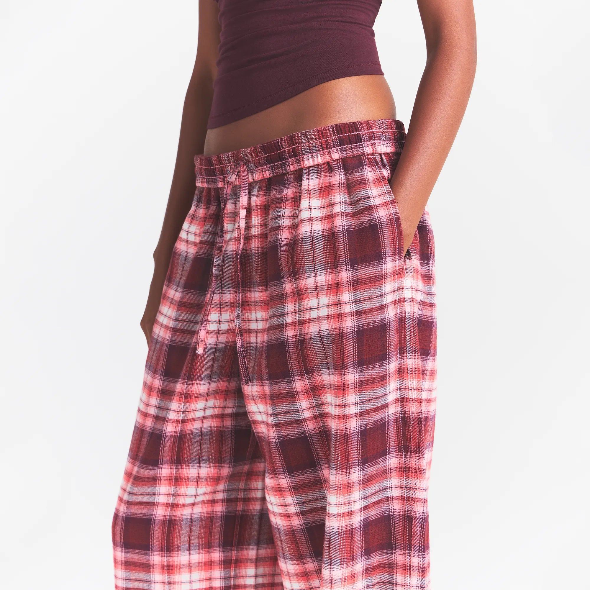 FLANNEL SLEEP OVERSIZED PANT | ULTRA PINK SANGRIA PLAID