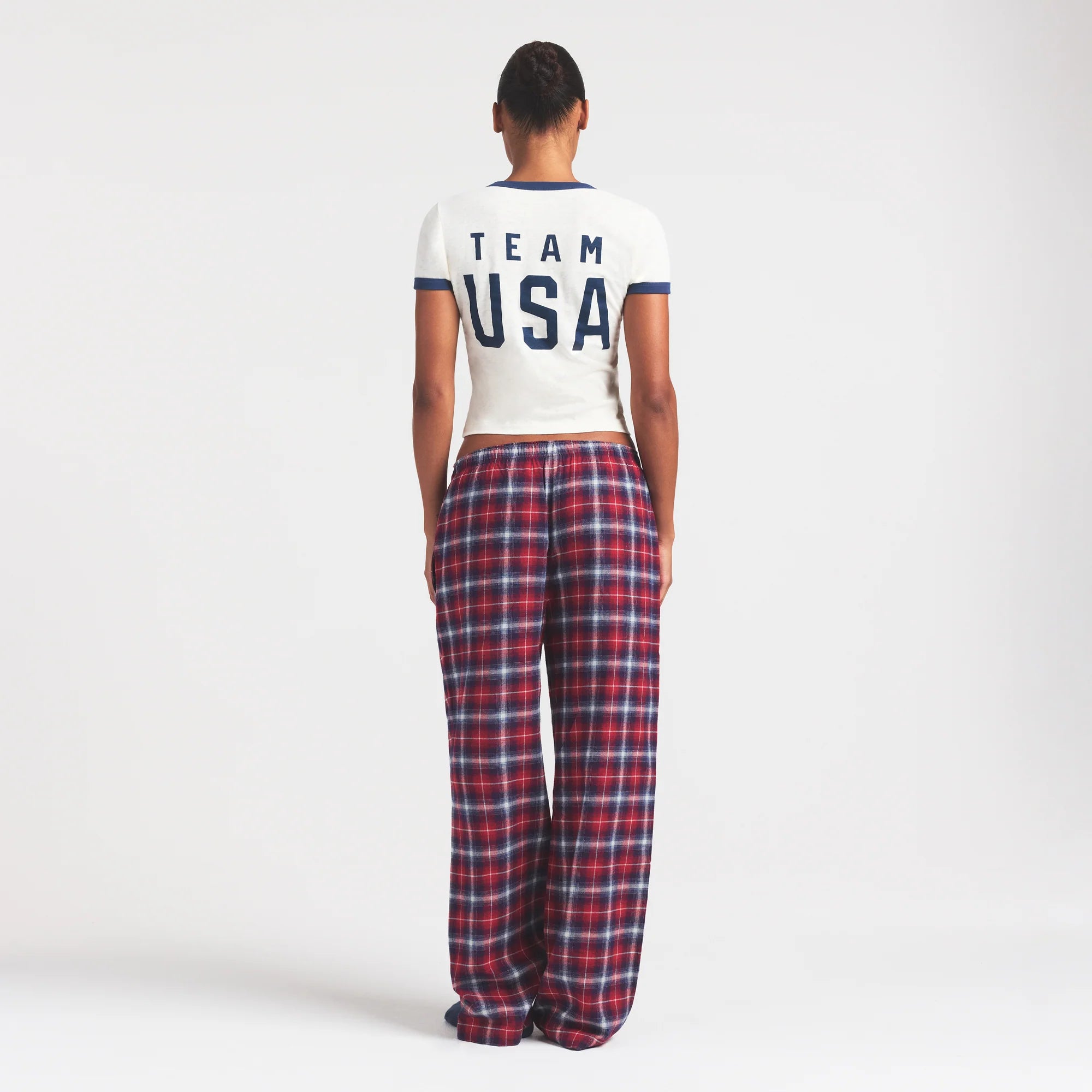 SKIMS FOR TEAM USA FLANNEL SLEEP OLYMPIC PANT | RED PLAID
