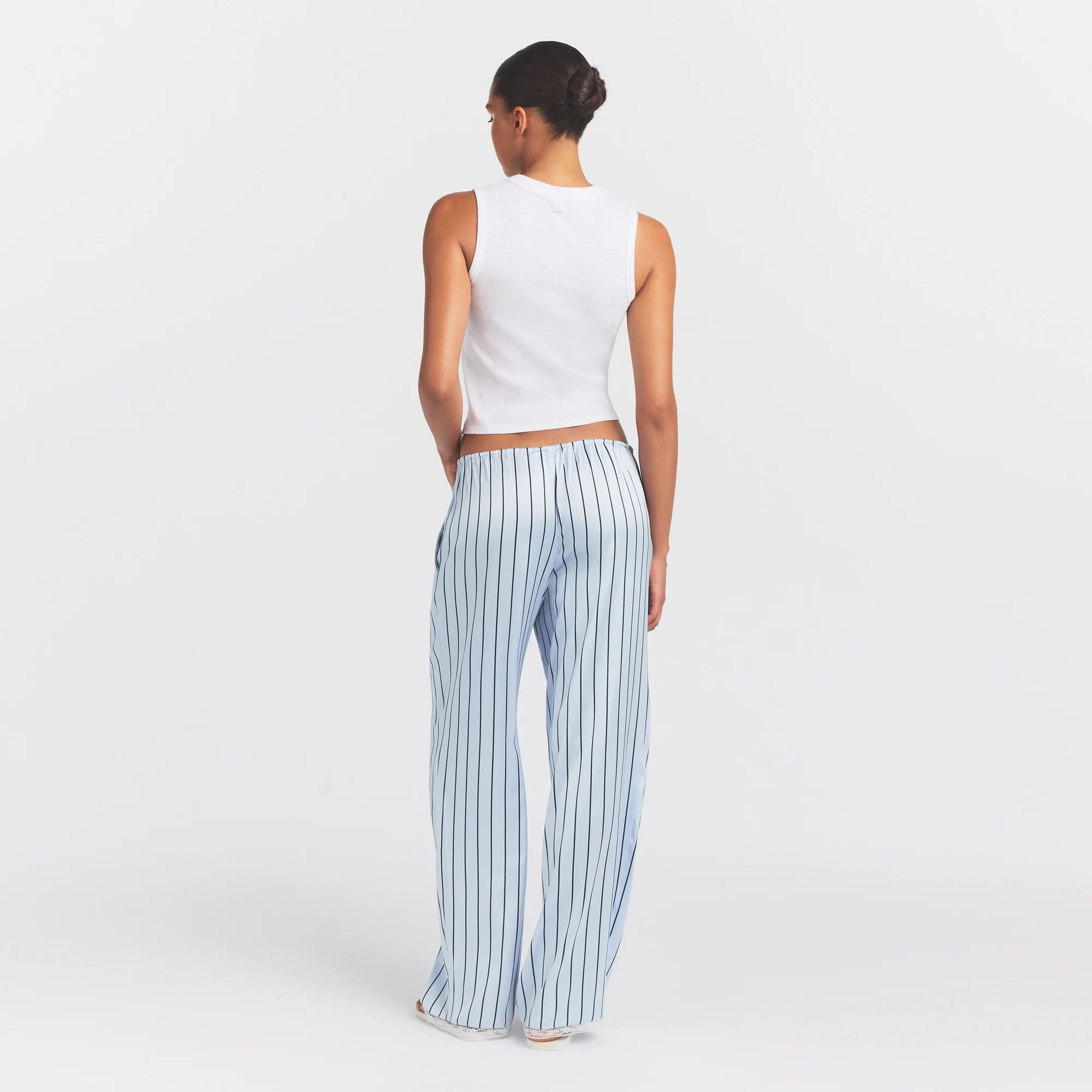 WOVEN SHINE LACE PANT | PERIWINKLE WIDE STRIPE