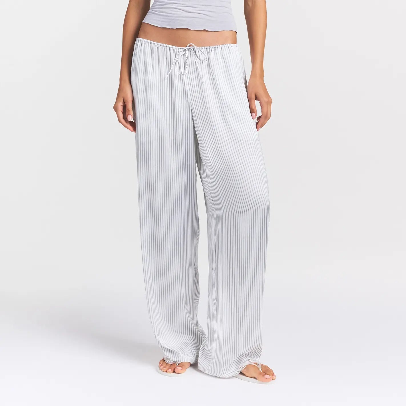 WOVEN SHINE LACE PANT | SILVER TRIPLE PINSTRIPE