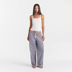 COTTON POPLIN SLEEP OVERSIZED PANT | IRIS MICA NAVY CHECK