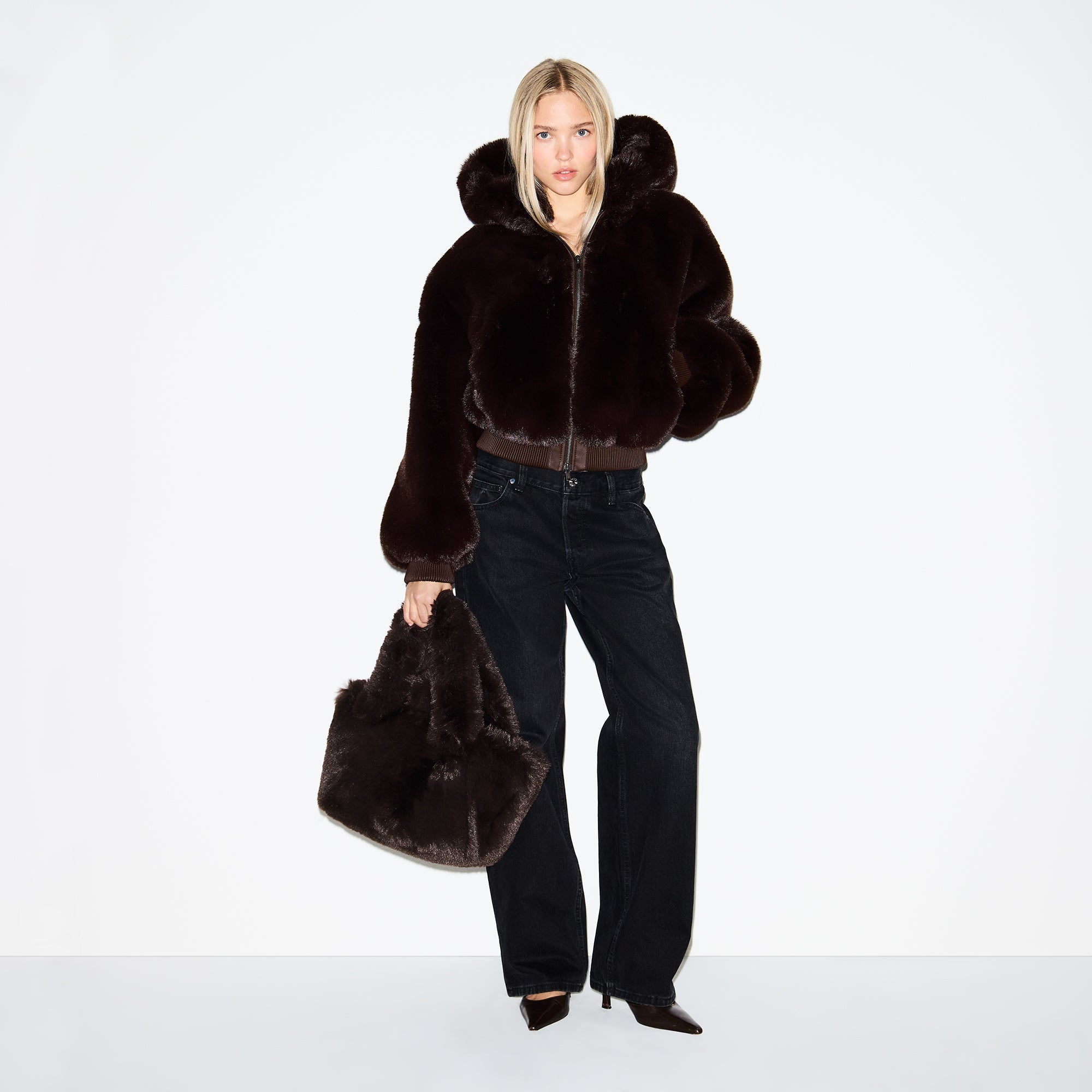 FAUX FUR MINI TOTE | ESPRESSO