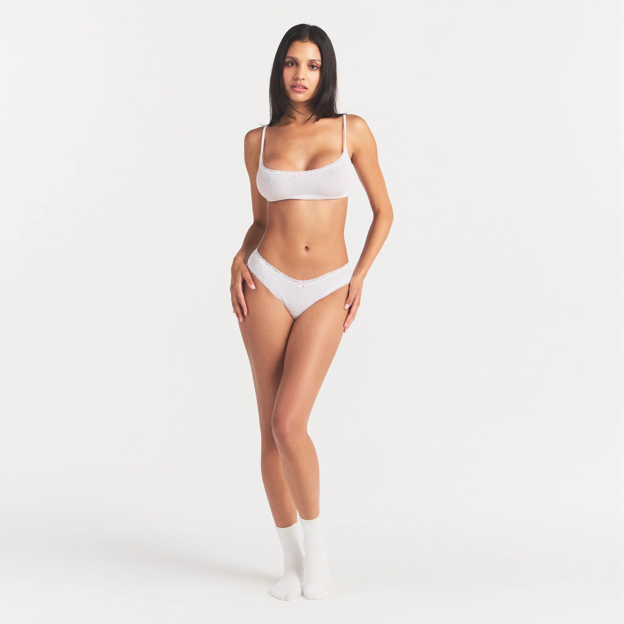 LIGHTWEIGHT COTTON POINTELLE LACE BRIEF | SNOW PEONY PIN DOT