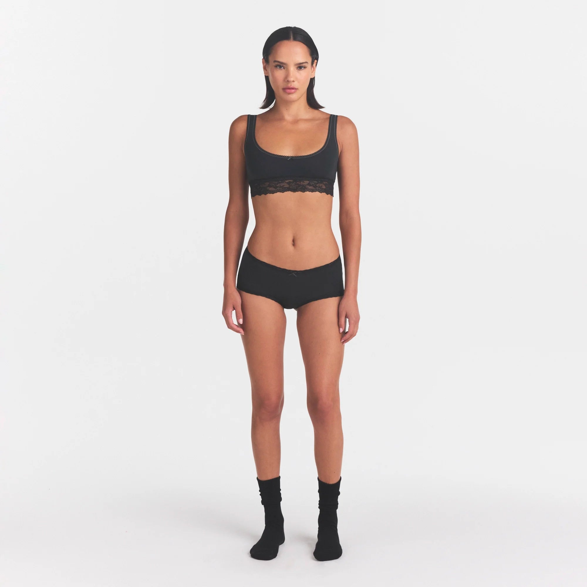 LIGHTWEIGHT COTTON LACE SCOOP BRALETTE | SOOT TONAL