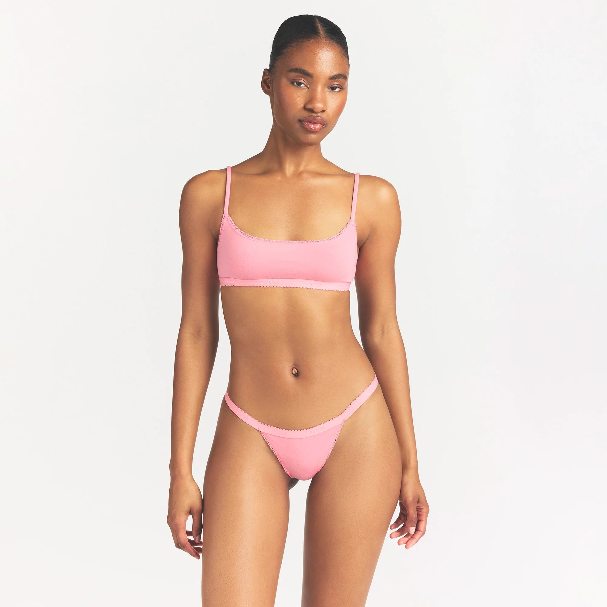 LIGHTWEIGHT COTTON LOGO PICOT SCOOP BRALETTE | MELON TONAL