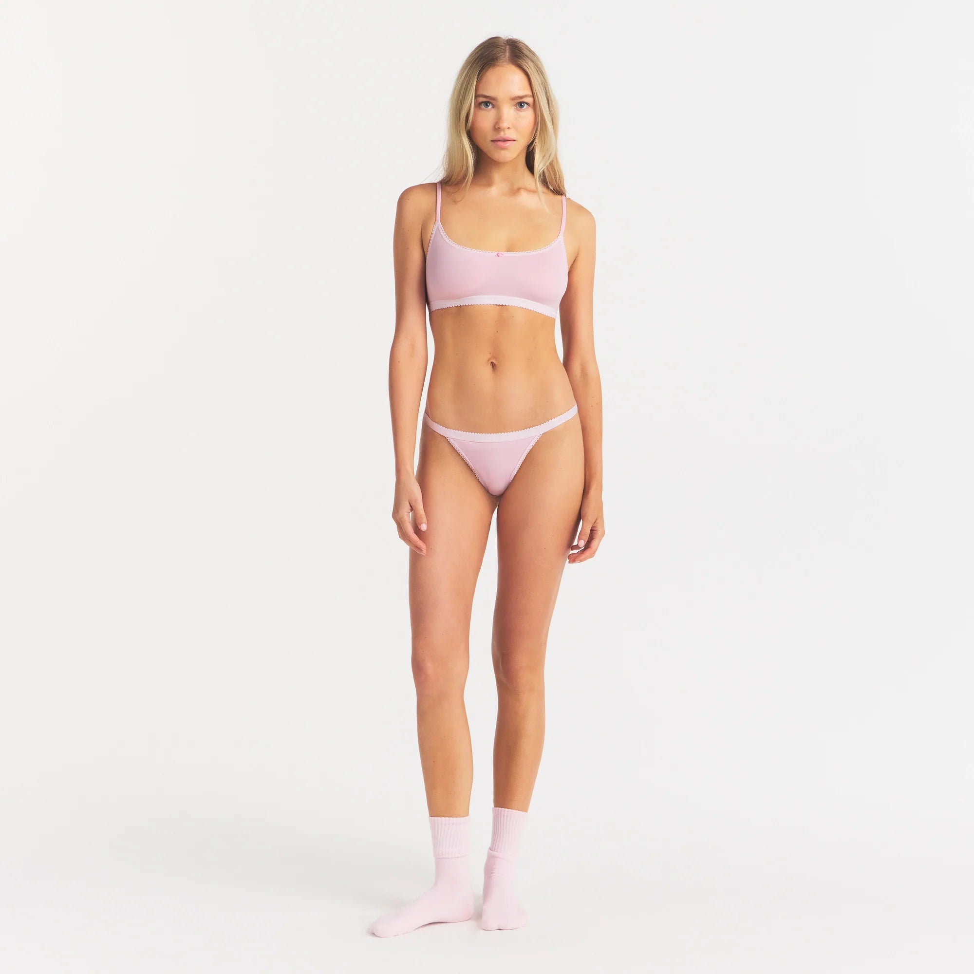 LIGHTWEIGHT COTTON LOGO PICOT SCOOP BRALETTE | PEONY
