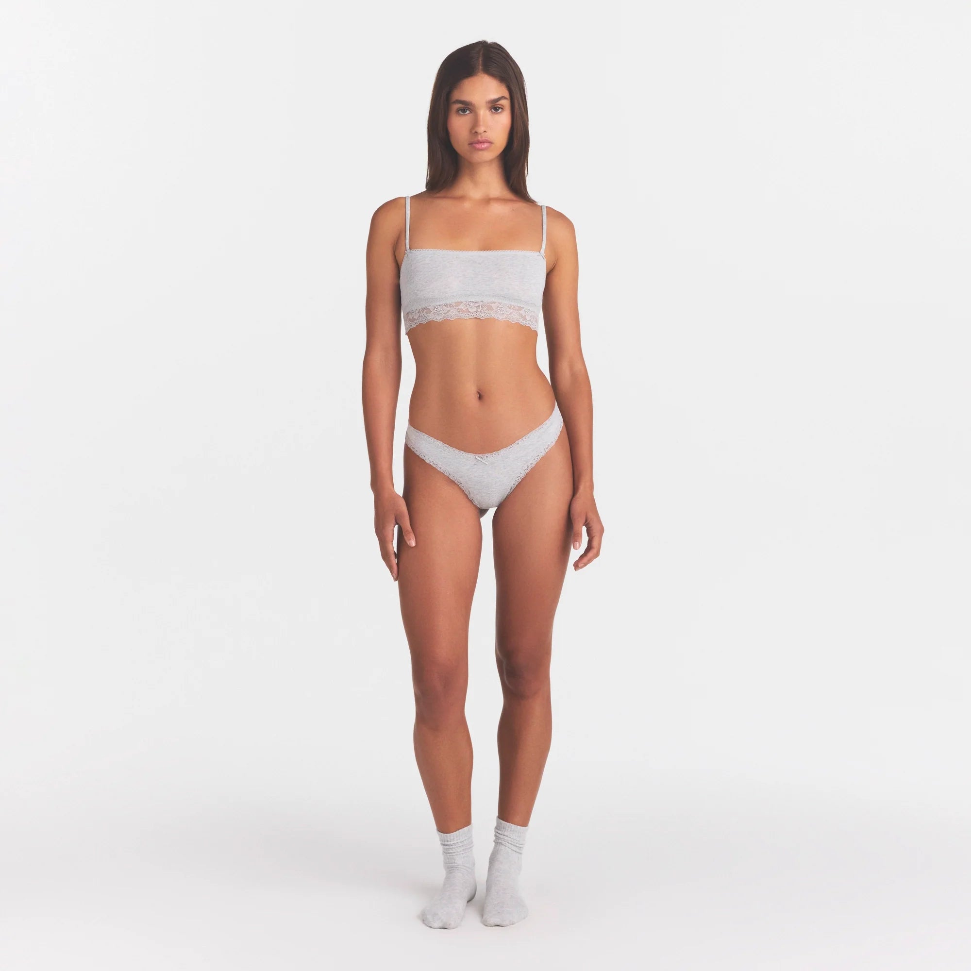 LIGHTWEIGHT COTTON STRAIGHT NECK BRALETTE | LIGHT HEATHER GREY